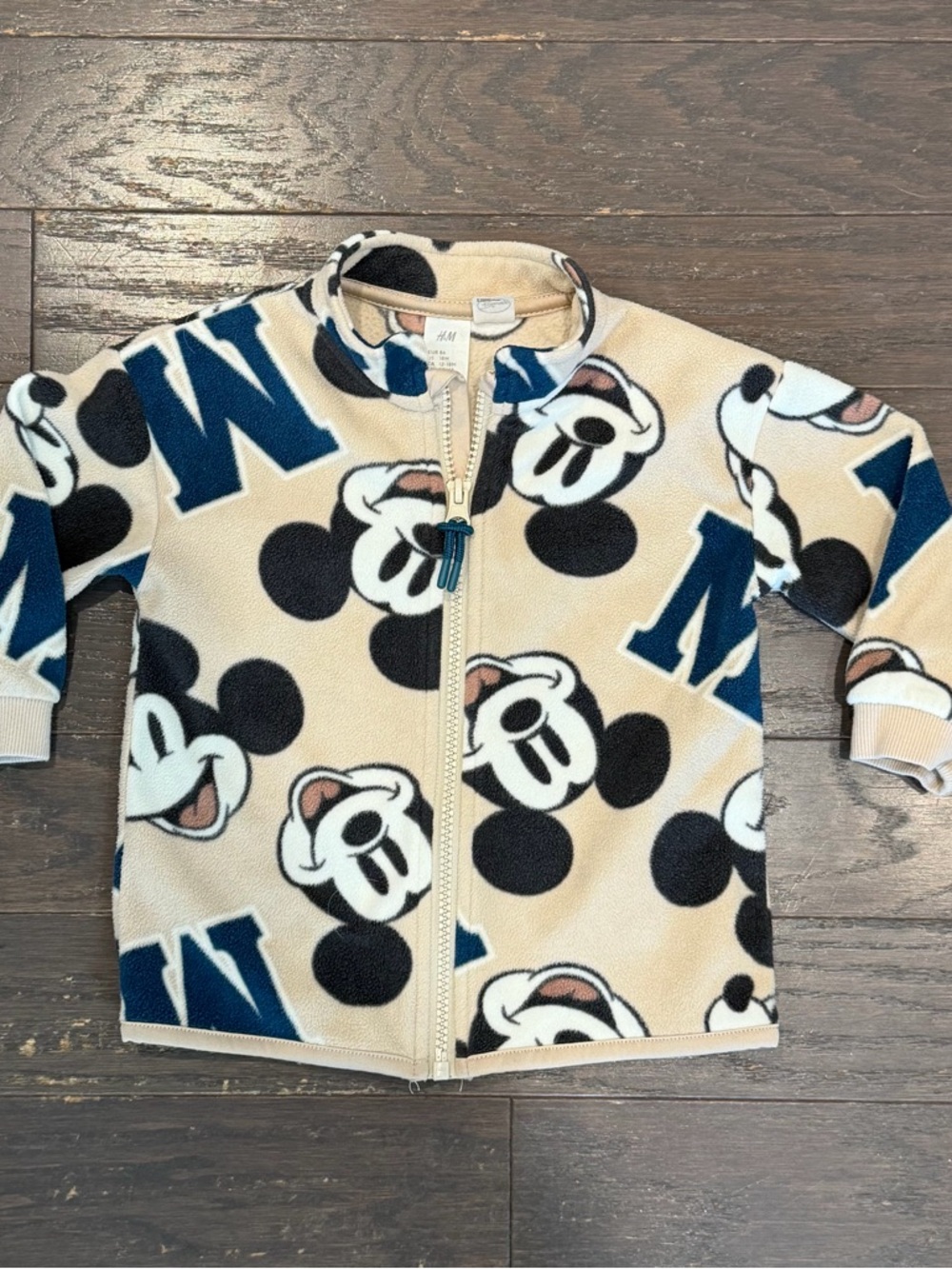 HM Disney‎ Mickey Mouse Fleece Zip Up Jacket Beige Kids 18M Mock Neck Mockup